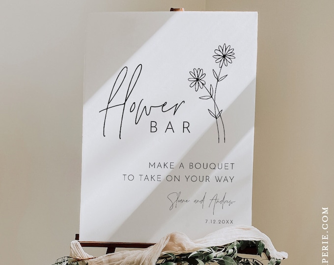 Modern Flower Bar Sign, Minimalist Bridal Shower / Wedding Favor, Build Your Bouquet, Instant, Editable Template, Templett #0026-282LS