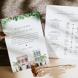 Charleston Welcome Letter & Timeline, Rainbow Row Wedding Order of Events, Itinerary, INSTANT DOWNLOAD, Editable Template #017B-146WB