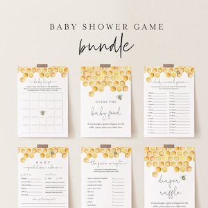 Baby Shower Game Bundle, Honey Bee, Honeycomb, Editable Templates, Personalize Questions, Instant Download, Printable, Templett 097BBGB afbeelding 1