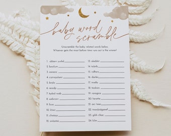 Baby Word Scramble Game, Twinkle Little Star Baby Word Puzzle, Baby Shower Game, Boy or Girl, Editable Template, Instant, #0036-14BAG
