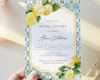 Lemon Bridal Shower Invitation, Mediterranean Couples Shower Invite, Citrus Wedding Shower, Instant Download, Editable Template #0027-299BS