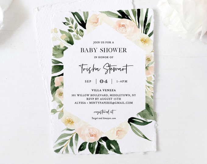 Alya Dusty Blue Floral Social Distance Bridal Shower Invite Bridal Shower by Mail Invitation Editable Instant Download