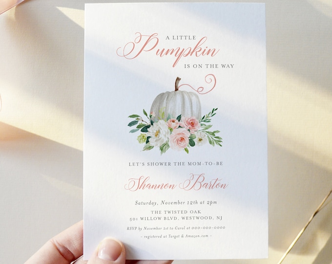 A Little Pumpkin Baby Shower Invitation, Fall Baby Shower Invite Template, 100% Editable Text, Printable Instant Download, DIY #072B-195BA