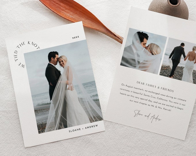 Modern Photo Elopement Announcement, Intimate Wedding Card, We Tied the Knot, Minimalist, Editable Template, Templett #0026-128EL