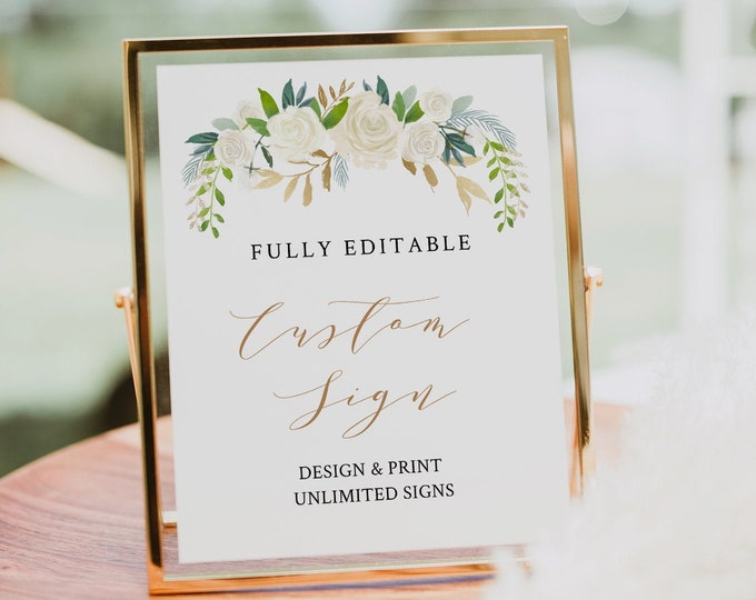 Wedding Sign Template, Self-Editing Template, Create Unlimited Signs, INSTANT DOWNLOAD, Printable, Floral Boho Wedding 5x7 & 8x10 #021-110CS