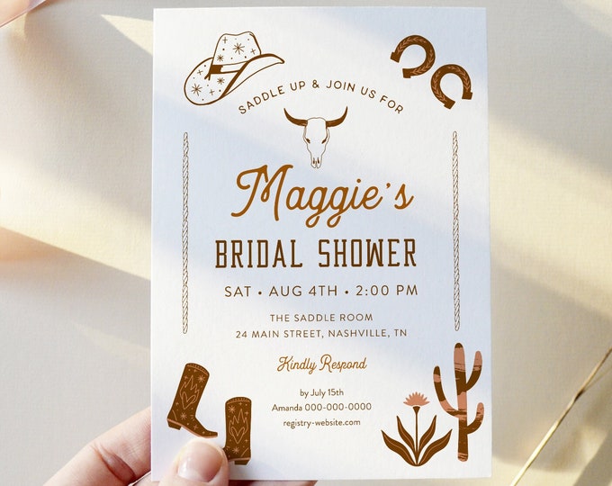 Western Bridal Shower Invitation, Rodeo Bridal Shower, Southwest Ranch, Cowgirl, Editable Template, Instant, Templett #0040-341BS