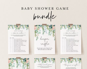 Baby Shower Game Bundle, Personalize Questions, 11 Editable Games, INSTANT DOWNLOAD, Lush Garden Greenery, Editable Template, DIY #068BBGB