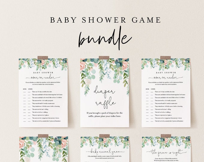 Baby Shower Game Bundle, Personalize Questions, 11 Editable Games, INSTANT DOWNLOAD, Lush Garden Greenery, Editable Template, DIY #068BBGB