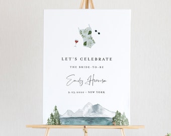 Lake Bachelorette Welcome Sign, Printable Bridal Shower Welcome Poster, Mountain, Pine, Instant Download, Editable Template #017A-193LS