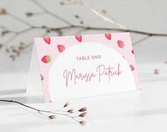 Strawberry Place Card Template, Buffet Card, Food Label, Printable Seating, Meal Option, Instant Download, Editable, Templett 0041-219PC