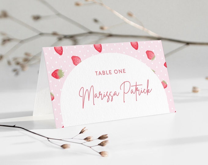 Strawberry Place Card Template, Buffet Card, Food Label, Printable Escort Card, Meal Option, Instant Download, Editable, Templett 0041-219PC