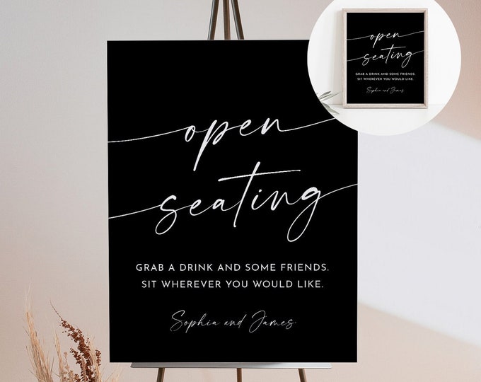 Open Seating Wedding Sign, Printable Sit Anywhere Welcome Sign, Editable Template, Instant Download, Templett, 8x10 and 18x24 #0034B-32S