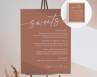 Dessert Menu Sign, Sweets Bar, Bohemian Wedding Dessert Station, Terracotta, Editable Template, Templett, 8x10, 18x24 #0034T-111DM