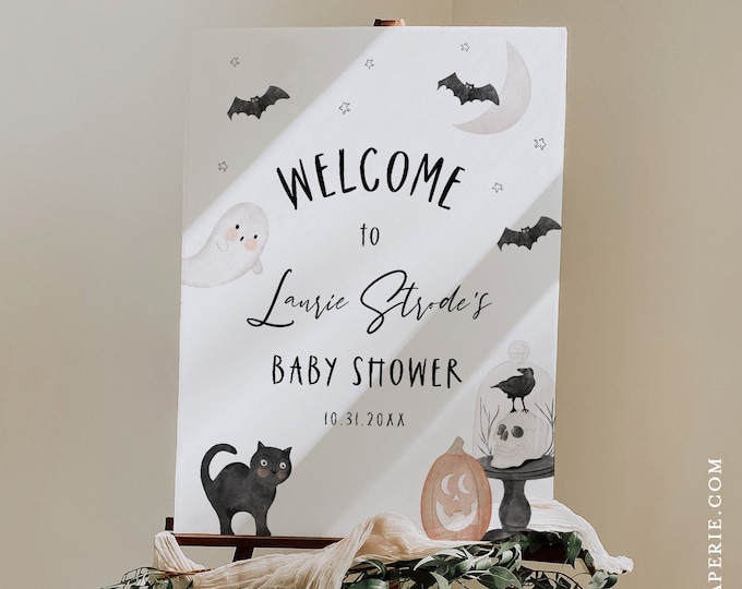 Halloween Welcome Sign Template, Fall Baby Shower, Halloween Birthday, Gender Neutral, 100% Editable Text, Instant, Templett #066-303LS