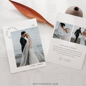 Modern Photo Elopement Announcement, Intimate Wedding Card, We Tied the Knot, Minimalist, Editable Template, Templett #0026-128EL