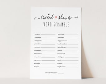 Wedding Shower Word Scramble Game Cards – 25 Game Cards + Answer Card, 5x7 Inches, Minimalist White Bridal Party Game - View #3