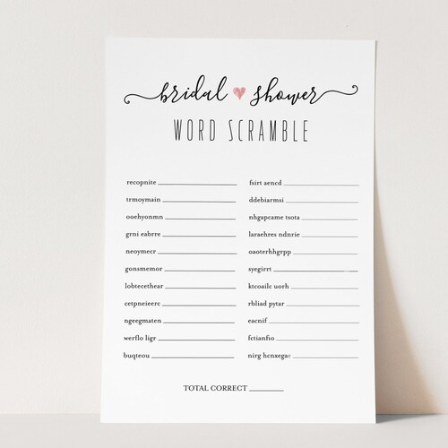 Word Scramble Bridal Shower Game Template Printable | Etsy