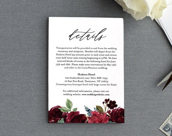 Wedding Details Card Template, Editable Enclosure Card, Printable Wedding Invitation Insert, Instant Download, 100% Editable Text, DIY #062C