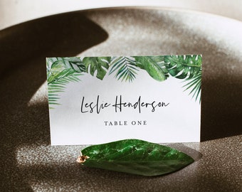 Tropical Wedding Place Card Template, Printable Modern Beach Escort Card, Editable Seating Card, Templett, Instant Download #083-161PC
