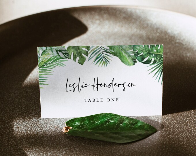 Tropical Wedding Place Card Template, Printable Modern Beach Buffet Card, Editable Seating Card, Templett, Instant Download #083-161PC