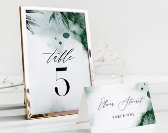 Emerald Watercolor Table Number Card Template, Green Wedding Table Number, Editable, INSTANT DOWNLOAD, Templett, DIY 4x6 #0002-197TC