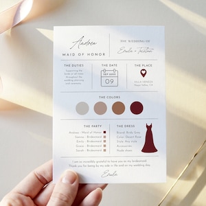 Bridesmaid Info Card Template, Minimalist Bridal Party Info Card, Modern Bridesmaid Infographic, 100% Editable Text, Templett #0024-105BIC