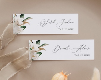 Magnolia Place Card Template, 100% Editable, Printable Skinny Seating Card, Name Card, Favor Tag, Slim, Southern Wedding, Templett 015-197PC