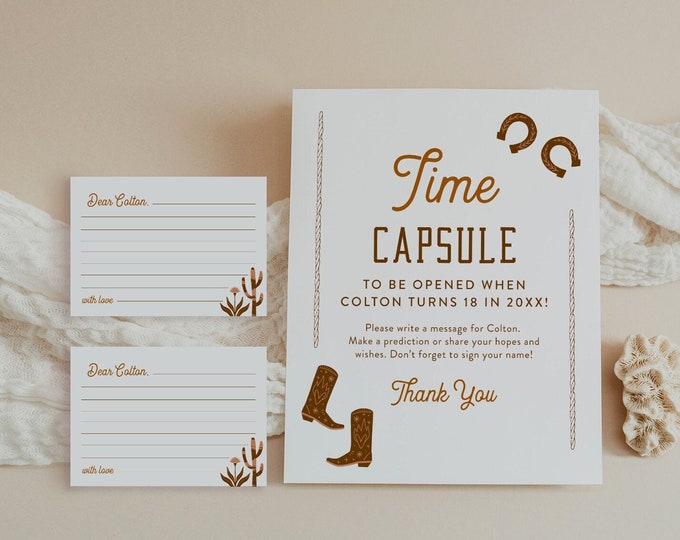 Western Baby Time Capsule, Cowboy Baby Shower, Baby Wishes, Editable Template, Printable, Instant Download, Templett #0040-25BAG