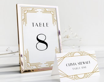 Art Deco Table Number Card Template, Gold Minimal Retro Wedding Table Number, Editable, Instant Download, Templett, DIY 4x6 #0021-198TC