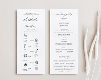 Wedding Timeline Program Template, Minimalist Order of Events, Ceremony Program, 100% Editable, Instant Download, Templett #034-204WP