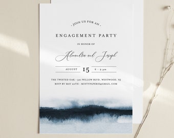 Watercolor Engagement Party Invitation Template, DIY Minimalist Engagement Announcement, Instant Download, Editable, Templett #093A-134EP