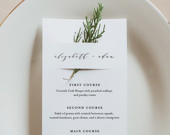 Minimalist Menu Card Template, Modern Wedding Menu, Printable DIY Menu, Unique Menu, 100% Editable, INSTANT DOWNLOAD, 3.5x8.5 #037-158WM