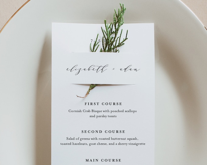 Minimalist Menu Card Template, Modern Wedding Menu, Printable DIY Menu, Unique Menu, 100% Editable, INSTANT DOWNLOAD, 3.5x8.5 #037-158WM