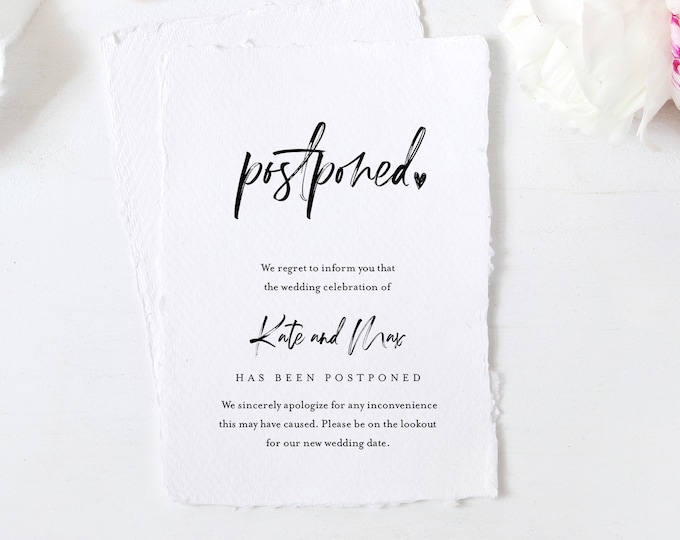 Postponed Wedding Date Announcement, Change of Plans, Wedding Postponed, Evite, Text Message, 100% Editable, INSTANT DOWNLOAD #090-107PA