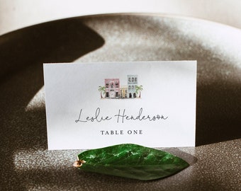 Charleston Wedding Place Card Template, Rainbow Row, Printable Buffet Card, Editable Seating Card, Templett, Instant Download #017B-162PC