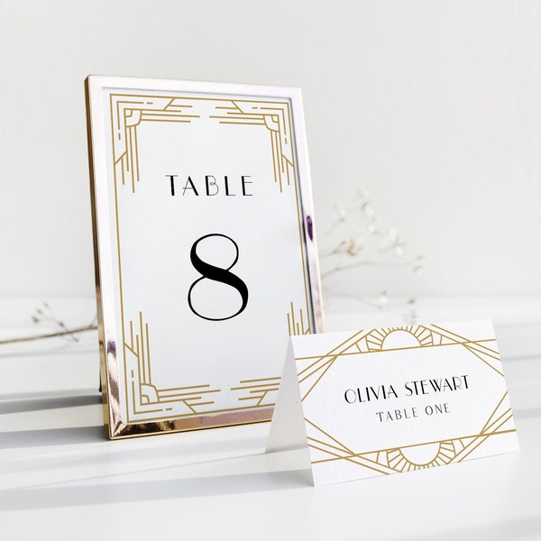 Art Deco Table Number Card Template, Gold Minimal Retro Wedding Table Number, Editable, Instant Download, Templett, DIY 4x6 #0021-198TC