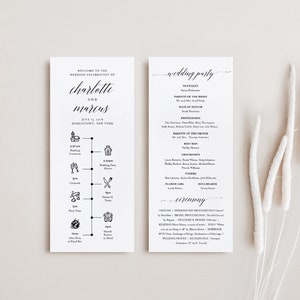 Wedding Timeline Program Template, Minimalist Order of Events, Ceremony Program, 100% Editable, Instant Download, Templett #034-204WP