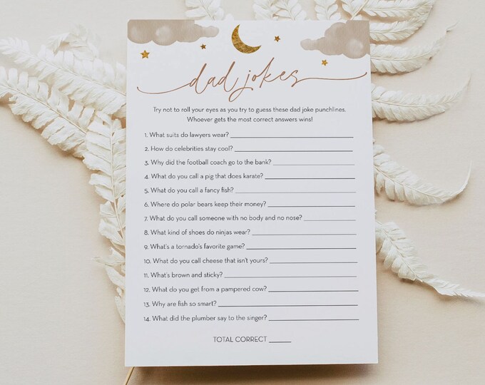 Funny Dad Jokes Baby Shower Game, Twinkle Little Star Baby Shower, Riddle, Editable Template, Instant Download, Templett, 5x7 #0036-03BAG