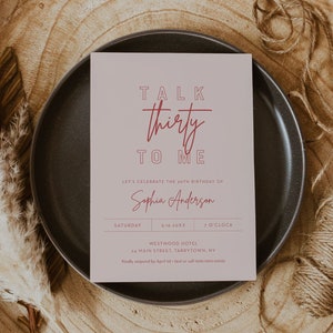 30th Birthday Invite, Talk Thirty To Me, Modern Cheeky Birthday Party, 100% Editable, Instant, Digital, E-vite, Templett #055-109BD