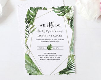 Tropical Vow Renewal Invitation Template, Destination Beach Wedding Vow, Anniversary Invite, 100% Editable Text, Instant Download #083-120VR