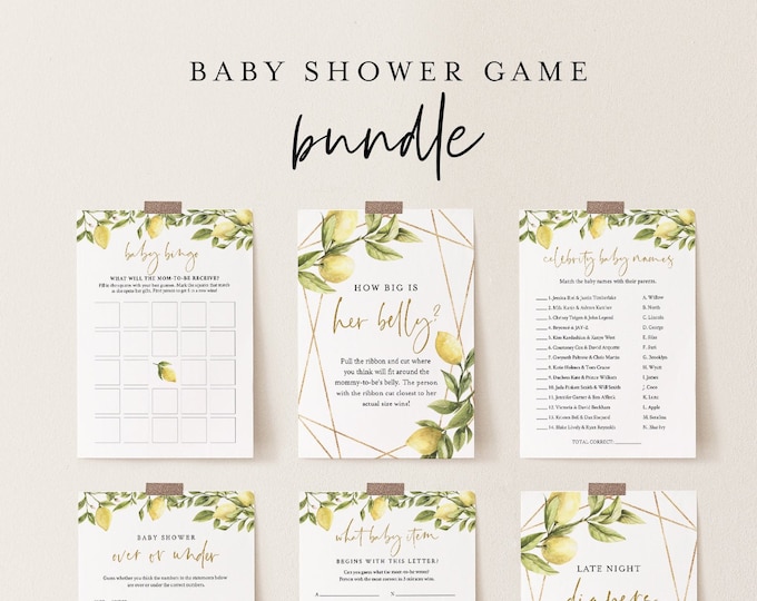 Baby Shower Game Bundle, 10 Editable Games, INSTANT DOWNLOAD, Personalize Questions, Citrus Lemon Shower, Editable Template, DIY #089BBGB