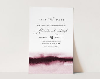 Watercolor Save the Date Template, 100% Editable Text, Modern Minimalist Wedding Date, DIY, Templett, Digital, Instant Download #093B-160SD