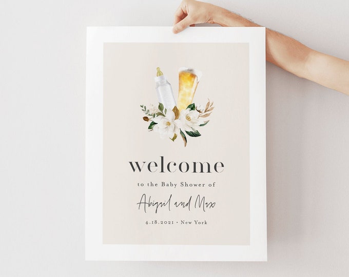 BBQ Baby Shower Welcome Sign Template, Printable Baby Brewing Shower Poster, Instant Download, 100% Editable Text, Templett #0013-213LS