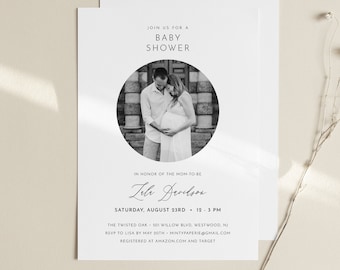 Photo Baby Shower Invitation Template, Minimalist Baby Shower Invite, Printable, INSTANT DOWNLOAD, 100% Editable, DIY, Templett #094-182BA
