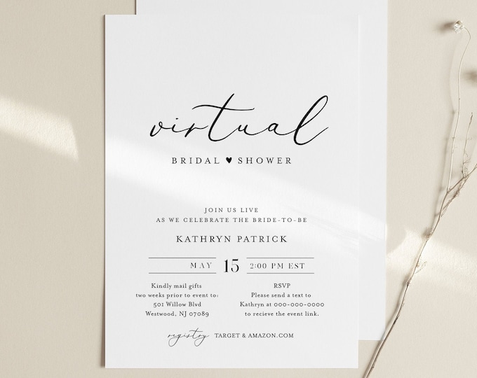 Virtual Bridal Shower Template, Minimalist Bridal Shower Invitation, Social Distance, 100% Editable, Instant Download, Templett #045-272BS