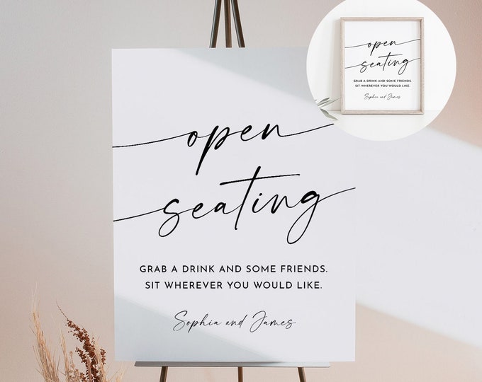 Open Seating Wedding Sign, Printable Sit Anywhere Welcome Sign, Editable Template, Instant Download, Templett, 8x10 and 18x24 #0034W-32S