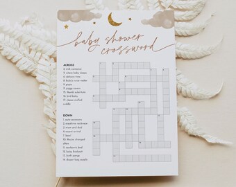 Krzyżówka dla niemowląt, gra Twinkle Little Star na baby shower, gra krzyżówkowa z kluczem odpowiedzi, natychmiastowe pobranie, Templett, 5x7 #0036-33BAG