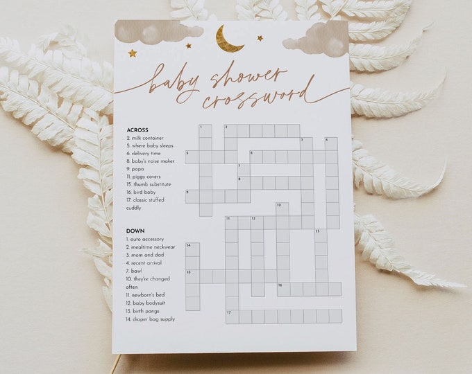 Baby Crossword Puzzle, Twinkle Little Star Baby Shower Game, Crossword Game with Answer Key, Instant Download, Templett, 5x7 #0036-33BAG