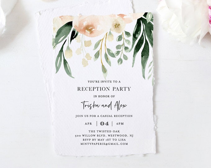 Reception Party Invitation Template, Elopement Invite, Casual Wedding Reception, 100% Editable Text, Instant Download, Templett #076-108WR