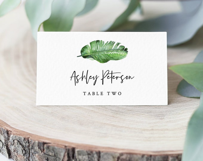 Tropical Place Card Template, INSTANT DOWNLOAD, Printable Beach Wedding Buffet Card, Name Card, Seating Card, Editable Text #083-142PC